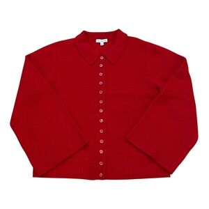 J Crew Women's Milano Stitch XXL Red Wool Collar Button Front Cardigan Sweater